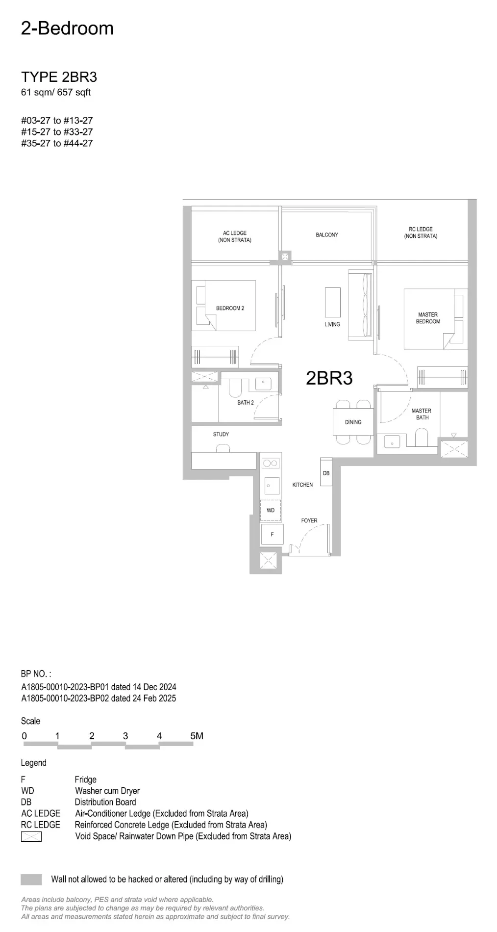 Floor plan of 2 Bedroom Type 2BR3, 657 sq ft