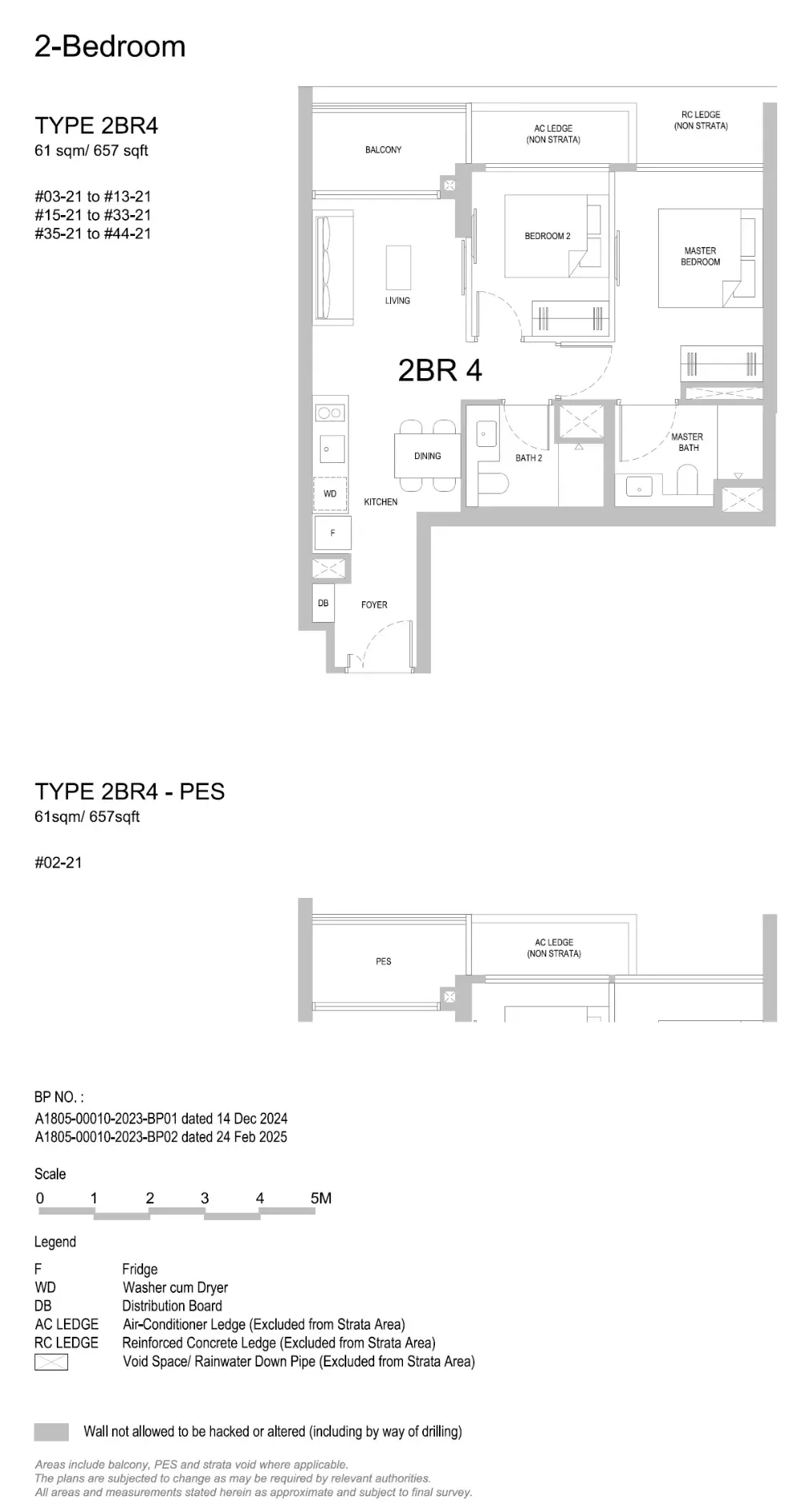 Floor plan of 2 Bedroom Type 2BR4, 657 sq ft