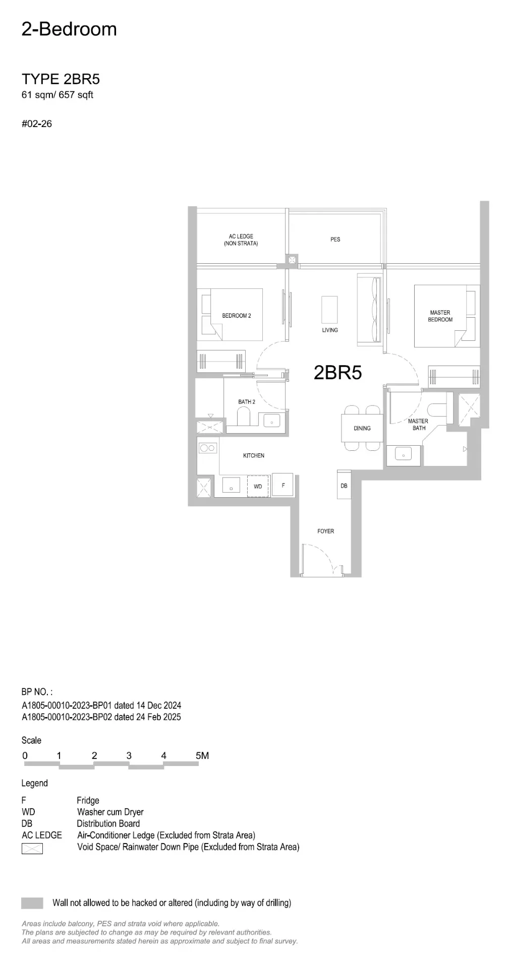 Floor plan of 2 Bedroom Type 2BR5, 657 sq ft
