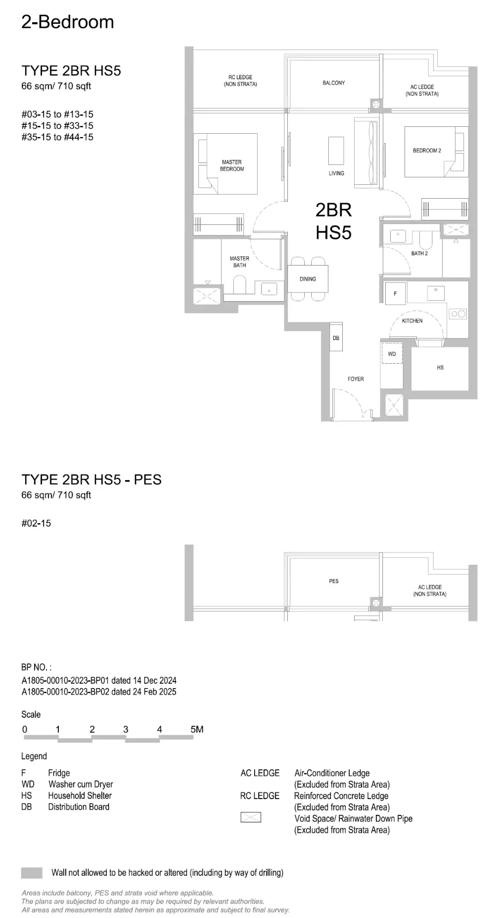 Floor plan of 2 Bedroom Type 2BR HS5, 710 sq ft