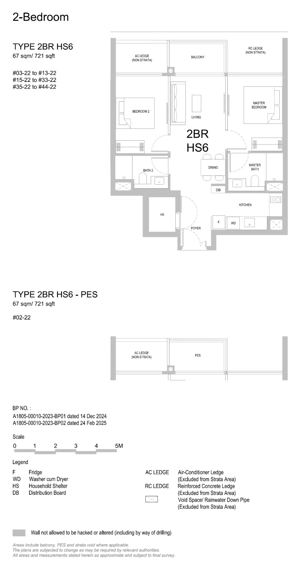 Floor plan of 2 Bedroom Type 2BR HS6, 721 sq ft