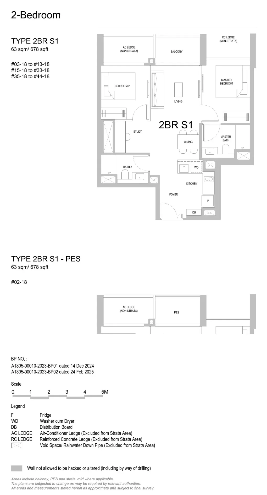 Floor plan of 2 Bedroom Type 2BR S1, 678 sq ft