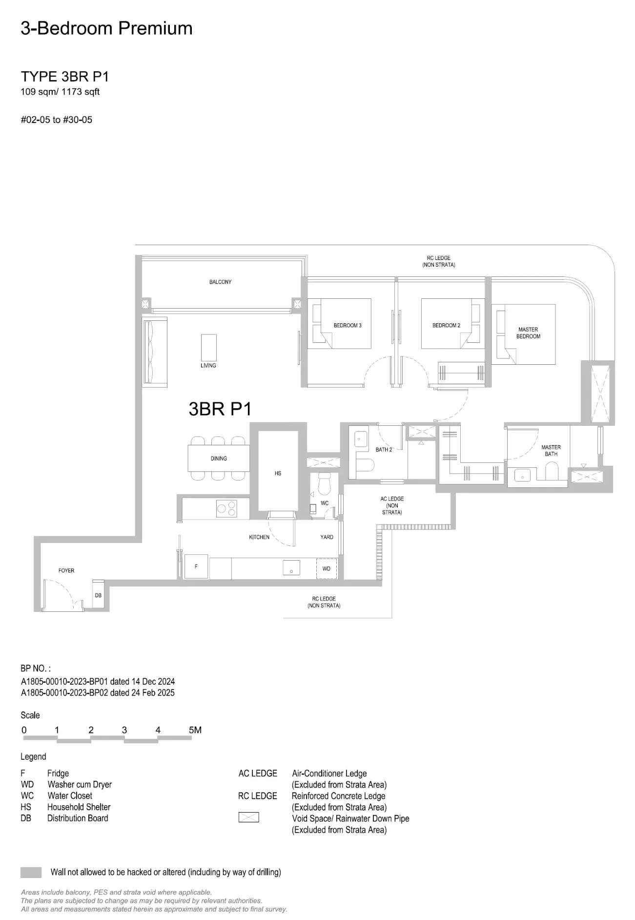 Floor plan of 3 Bedroom Premium Type 3BR P1, 1,173 sq ft