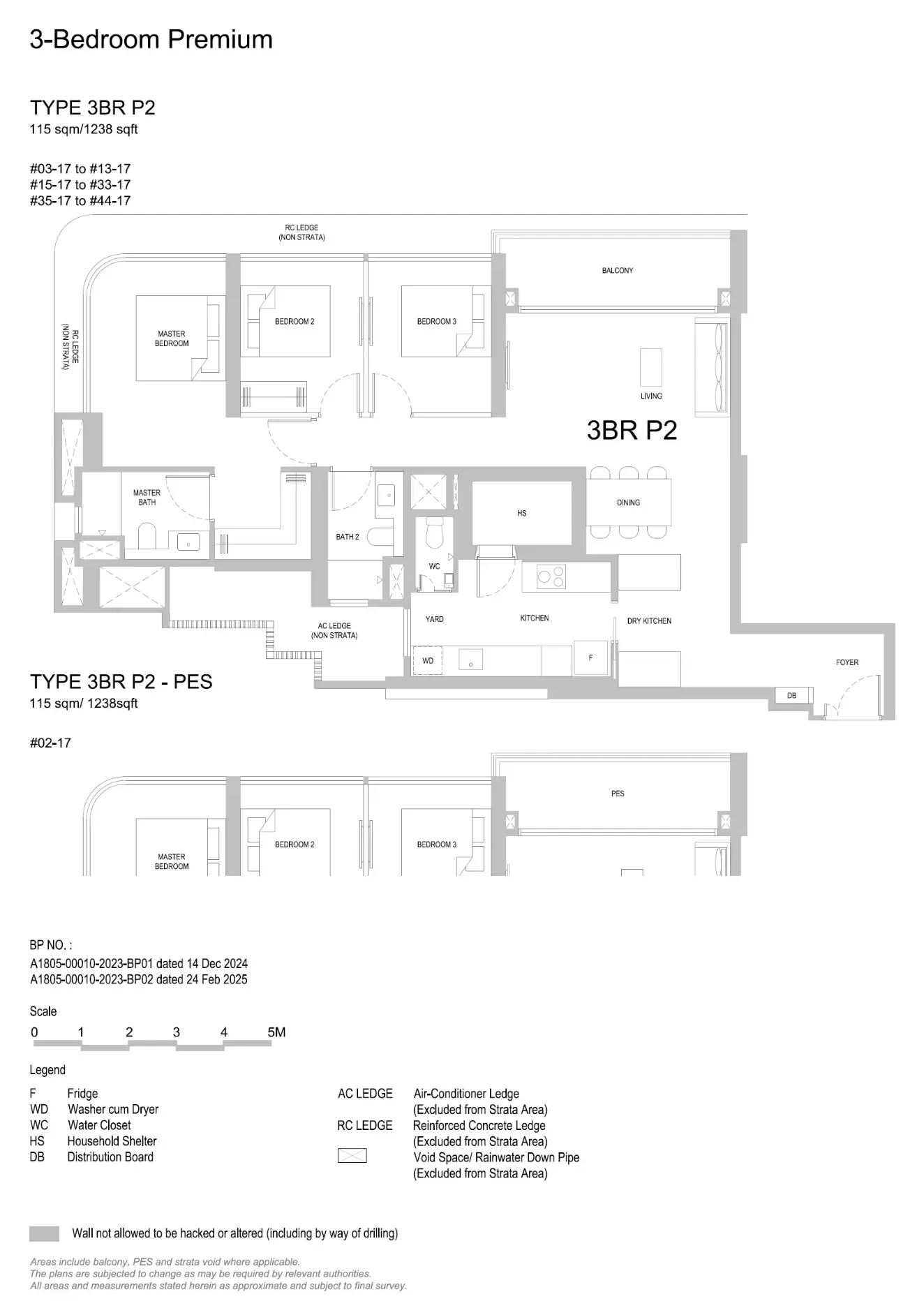 Floor plan of 3 Bedroom Premium Type 3BR P2, 1,238 sq ft