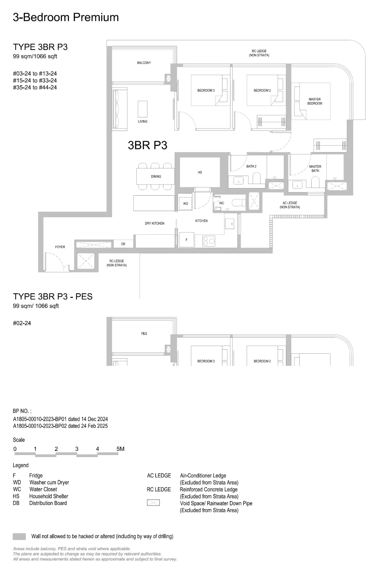 Floor plan of 3 Bedroom Premium Type 3BR P3, 1,066 sq ft