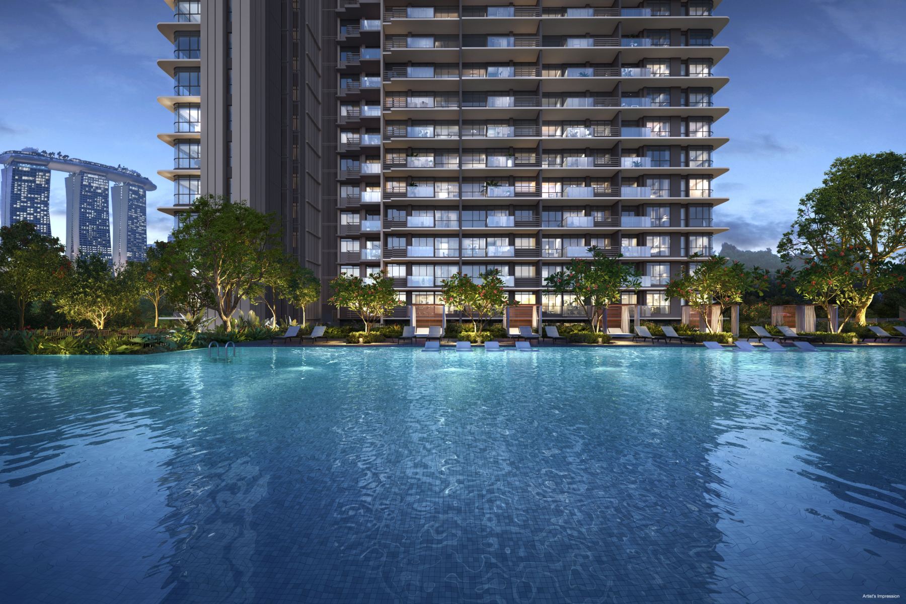 Artist's impression of the pool deck with the towers behind