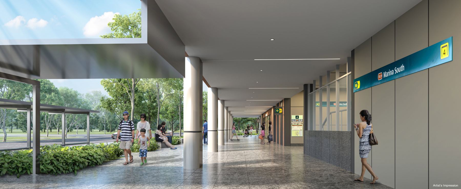 Artist's impression of a covered walkway beside landscaping